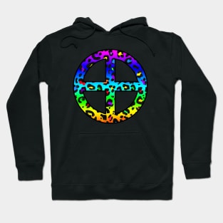 The Earth Planet Symbol in Dark Rainbow Leopard Print Hoodie